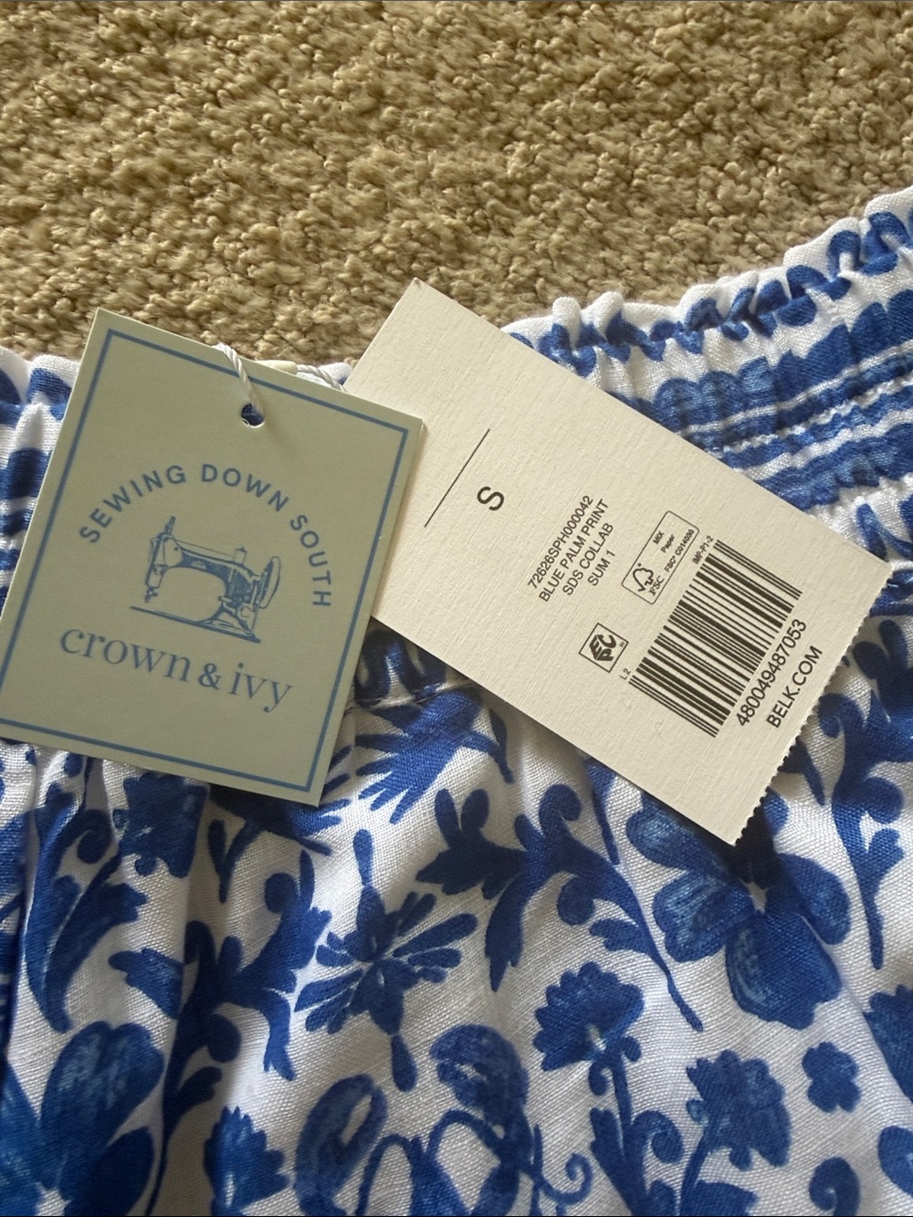 crown & ivy Blue and White Embroidered Tropical Two-Piece Set - Picture 7 of 8